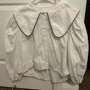 White Blouse with Black Trim